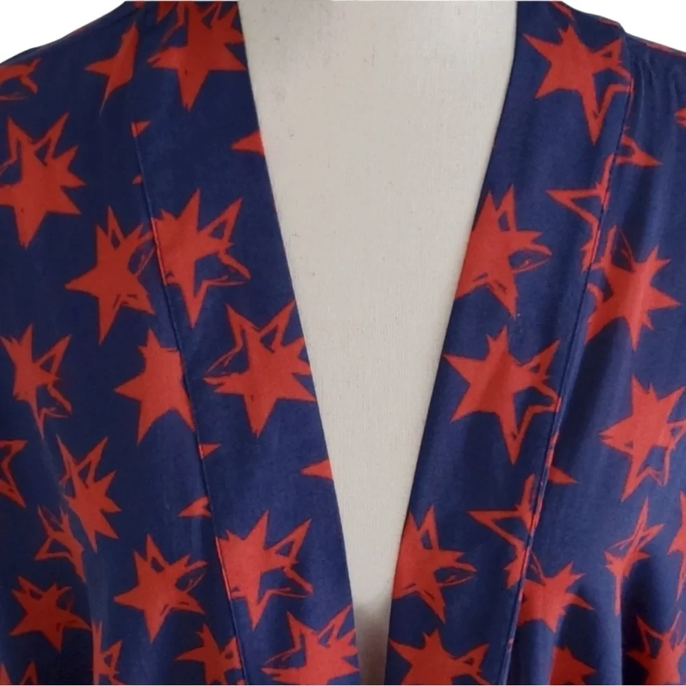 Anna & Ava Blue with Red Stars Kimono Silhouette Cover Up